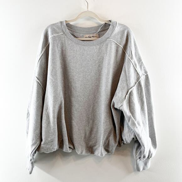 Free People Bubble Up Dropped Shoulder Oversized Pullover Sweatshirt Gray Medium - Picture 4 of 5